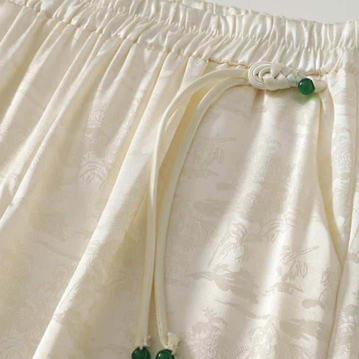 Pantalon large décontracté en coton et lin avec poches pour femme, style jacquard Buddha Stones , style printemps - image 2