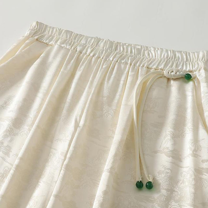 Pantalon large décontracté en coton et lin avec poches pour femme, style jacquard Buddha Stones , style printemps - image 3
