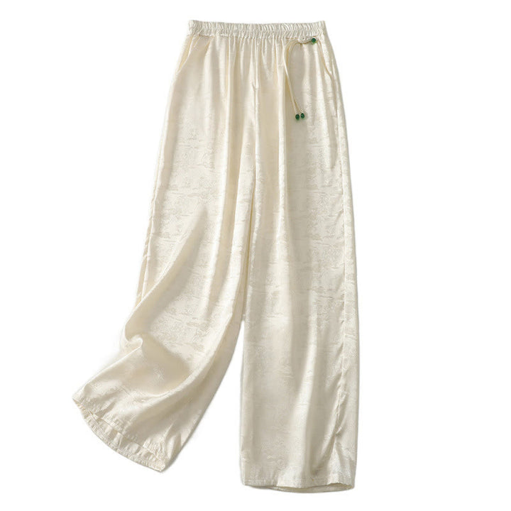 Pantalon large décontracté en coton et lin avec poches pour femme, style jacquard Buddha Stones , style printemps - image 7