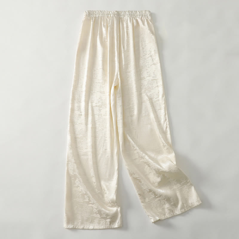 Pantalon large décontracté en coton et lin avec poches pour femme, style jacquard Buddha Stones , style printemps - image 1