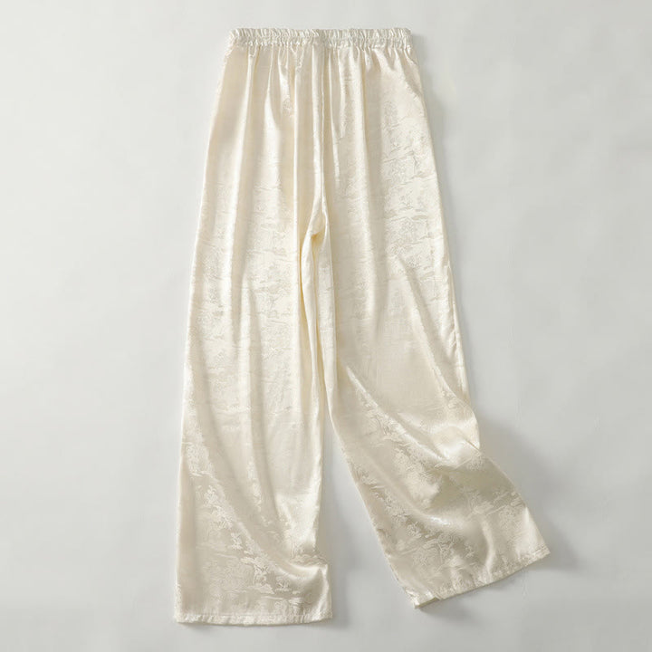 Pantalon large décontracté en coton et lin avec poches pour femme, style jacquard Buddha Stones , style printemps - image 1