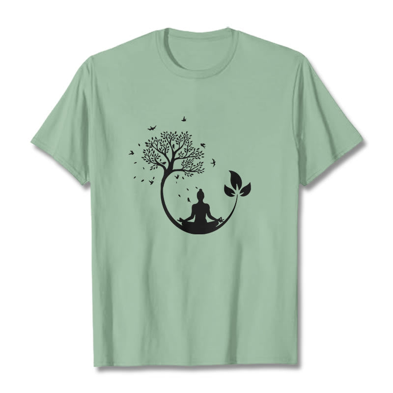 T-shirt en coton Buddha Stones méditant dans un arbre - Vert pâle - 2XL - image 15