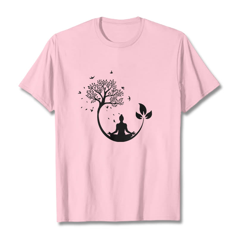 T-shirt en coton Buddha Stones méditant dans un arbre - Rose clair - 2XL - image 12