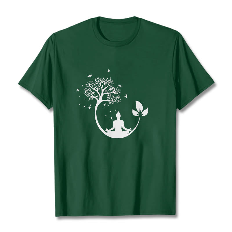 T-shirt en coton Buddha Stones méditant dans un arbre - Forêt Verte - 2XL - image 11