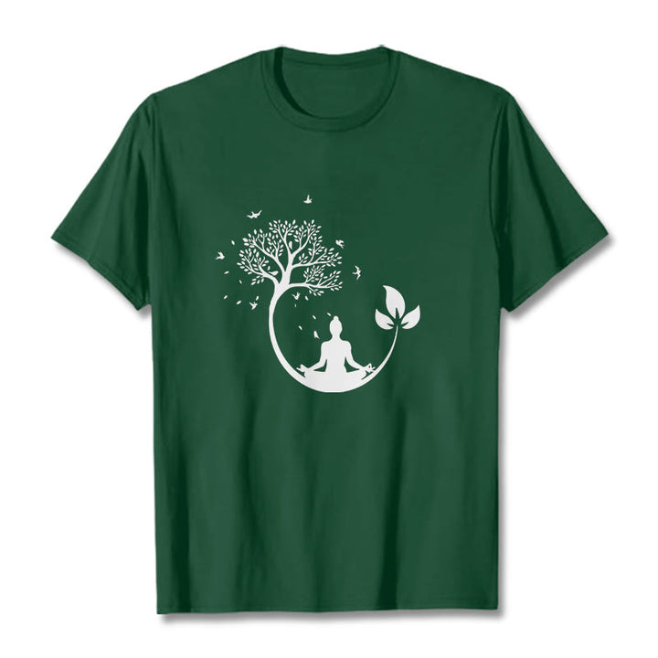 T-shirt en coton Buddha Stones méditant dans un arbre - Forêt Verte - 2XL - image 11