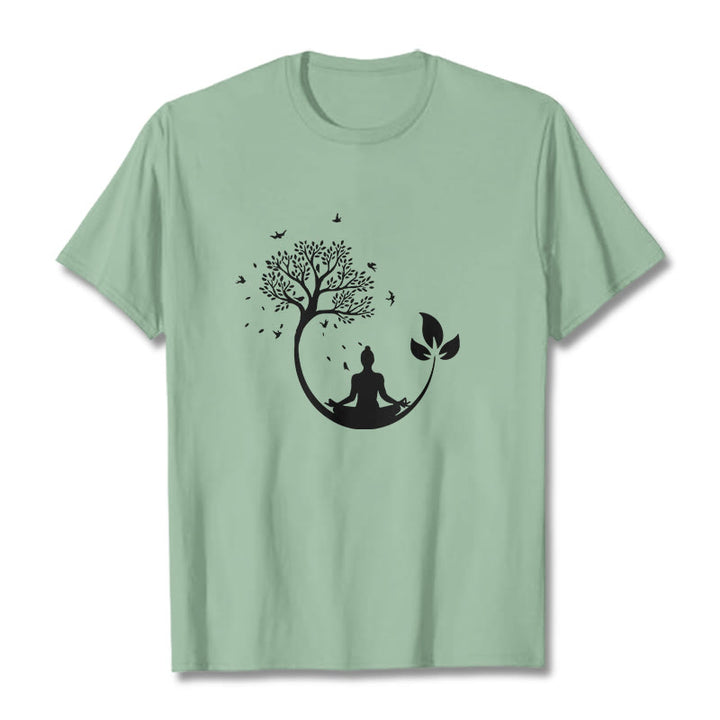 T-shirt en coton Buddha Stones méditant dans un arbre - Vert pâle - 2XL - image 14