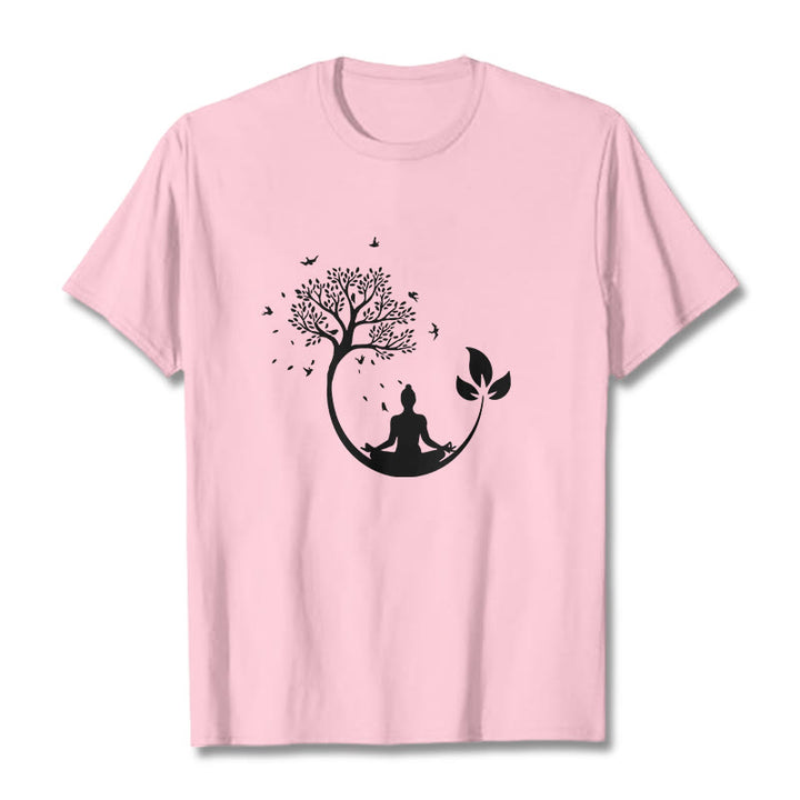 T-shirt en coton Buddha Stones méditant dans un arbre - Rose clair - 2XL - image 13