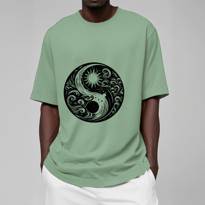 T-shirt en coton avec motif Buddha Stones, soleil, lune, vagues, Yin et Yang - image 15