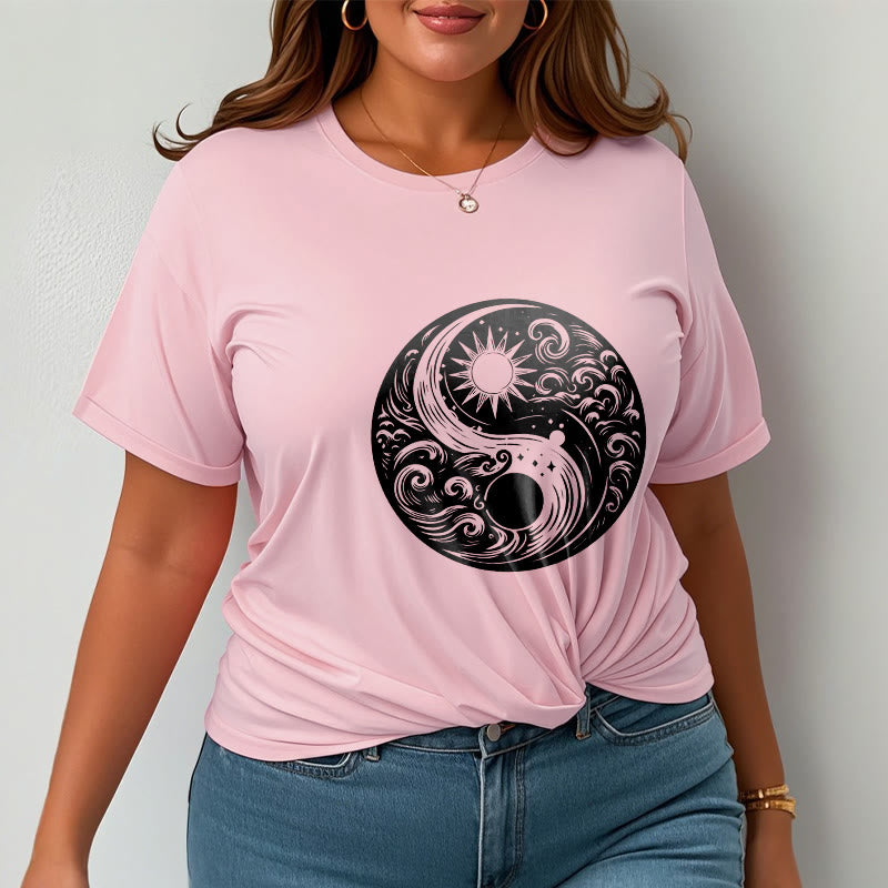 T-shirt en coton avec motif Buddha Stones, soleil, lune, vagues, Yin et Yang - image 14