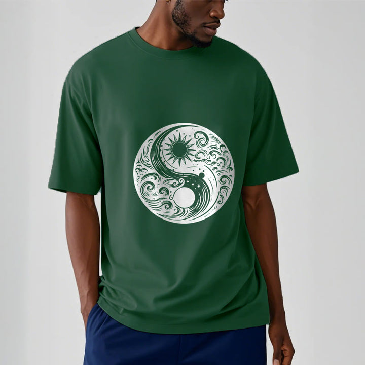 T-shirt en coton avec motif Buddha Stones, soleil, lune, vagues, Yin et Yang - image 11
