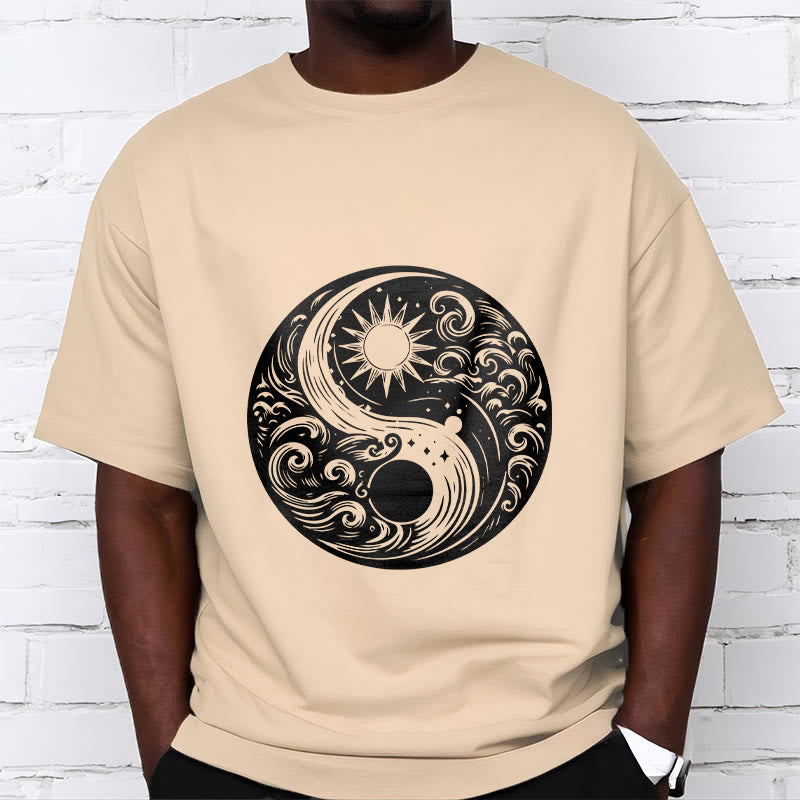T-shirt en coton avec motif Buddha Stones, soleil, lune, vagues, Yin et Yang - image 9