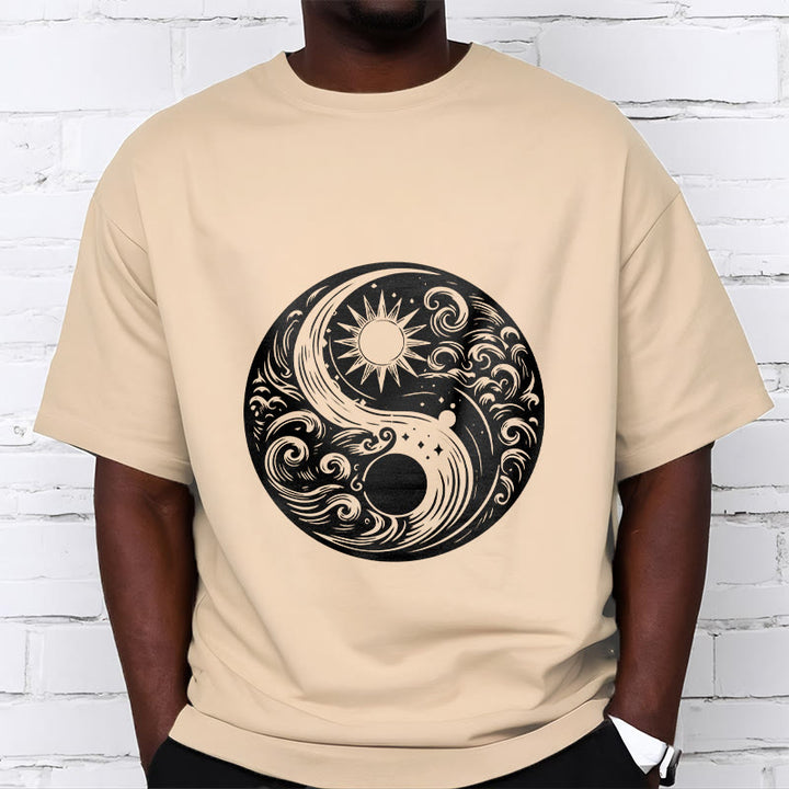 T-shirt en coton avec motif Buddha Stones, soleil, lune, vagues, Yin et Yang - image 9