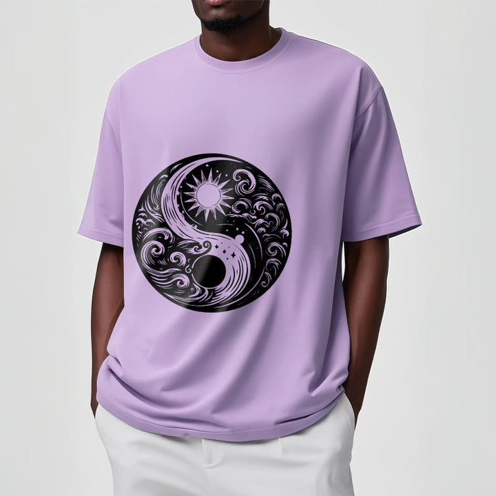 T-shirt en coton avec motif Buddha Stones, soleil, lune, vagues, Yin et Yang - image 17