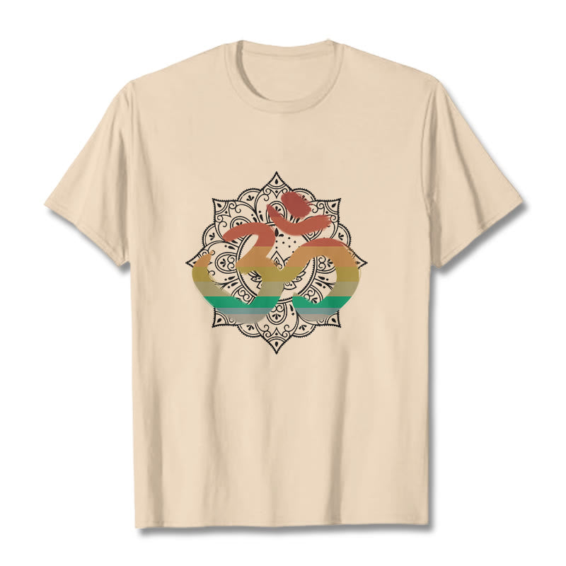 T-shirt en coton avec motif de mandala sanskrit et Buddha Stones dégradées de couleurs - Bisque - 2XL - image 11
