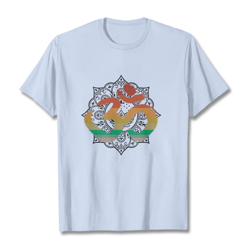 T-shirt en coton avec motif de mandala sanskrit et Buddha Stones dégradées de couleurs - Cyan clair - 2XL - image 18