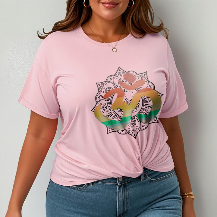 T-shirt en coton avec motif de mandala sanskrit et Buddha Stones dégradées de couleurs - image 13