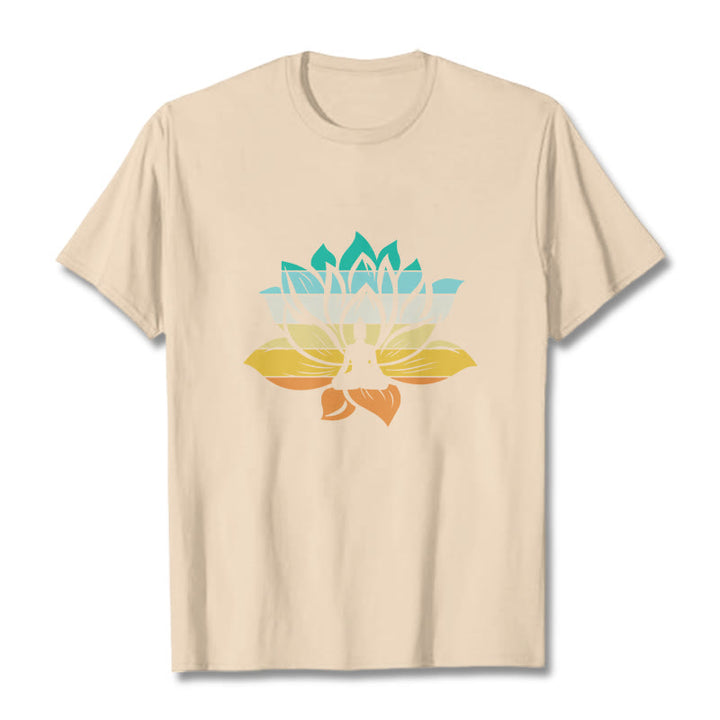 T-shirt en coton dégradé de couleurs avec Buddha Stones et fleur de lotus, méditation Bouddha - Bisque - 2XL - image 9