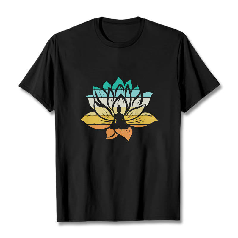 T-shirt en coton dégradé de couleurs avec Buddha Stones et fleur de lotus, méditation Bouddha - Noir - 2XL - image 1