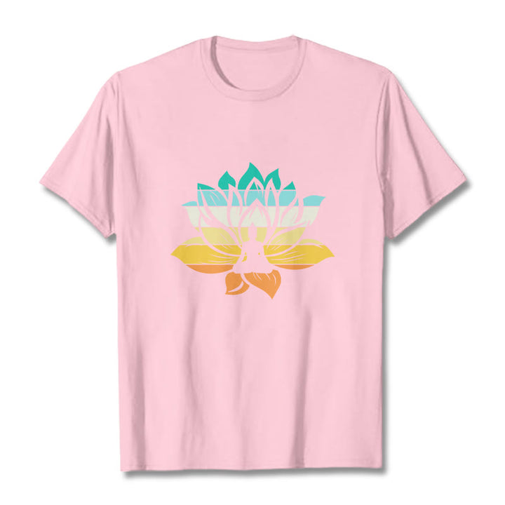 T-shirt en coton dégradé de couleurs avec Buddha Stones et fleur de lotus, méditation Bouddha - Rose clair - 2XL - image 12