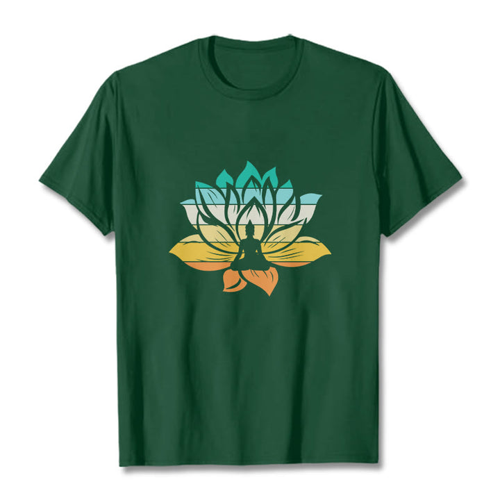 T-shirt en coton dégradé de couleurs avec Buddha Stones et fleur de lotus, méditation Bouddha - Vert forêt - 2XL - image 10