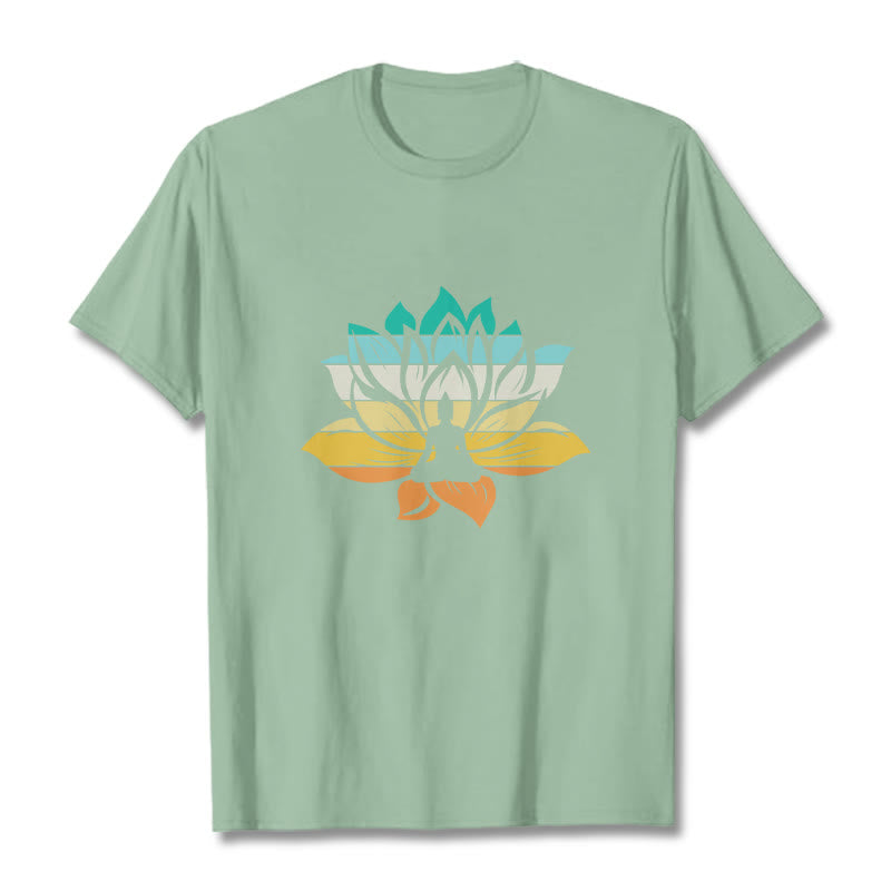 T-shirt en coton dégradé de couleurs avec Buddha Stones et fleur de lotus, méditation Bouddha - Vert pâle - 2XL - image 14