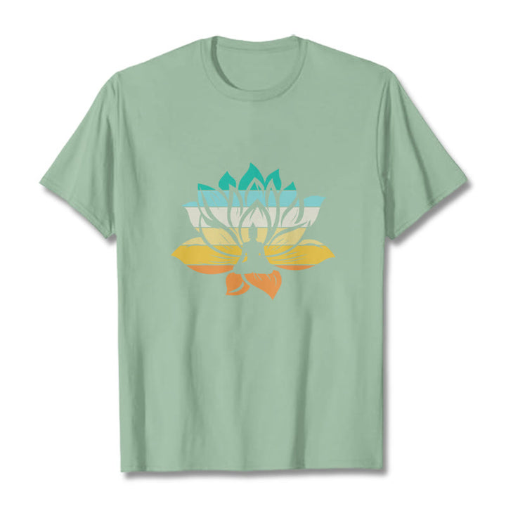 T-shirt en coton dégradé de couleurs avec Buddha Stones et fleur de lotus, méditation Bouddha - Vert pâle - 2XL - image 15