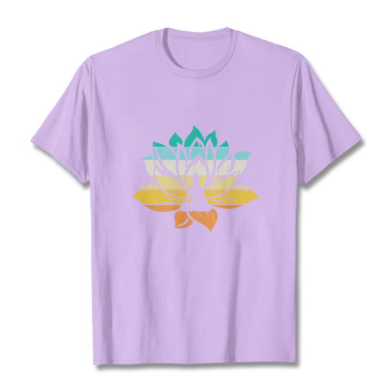 T-shirt en coton dégradé de couleurs avec Buddha Stones et fleur de lotus, méditation Bouddha - Prune - 2XL - image 16