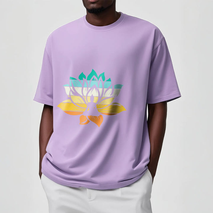 T-shirt en coton dégradé de couleurs avec Buddha Stones et fleur de lotus, méditation Bouddha - image 17