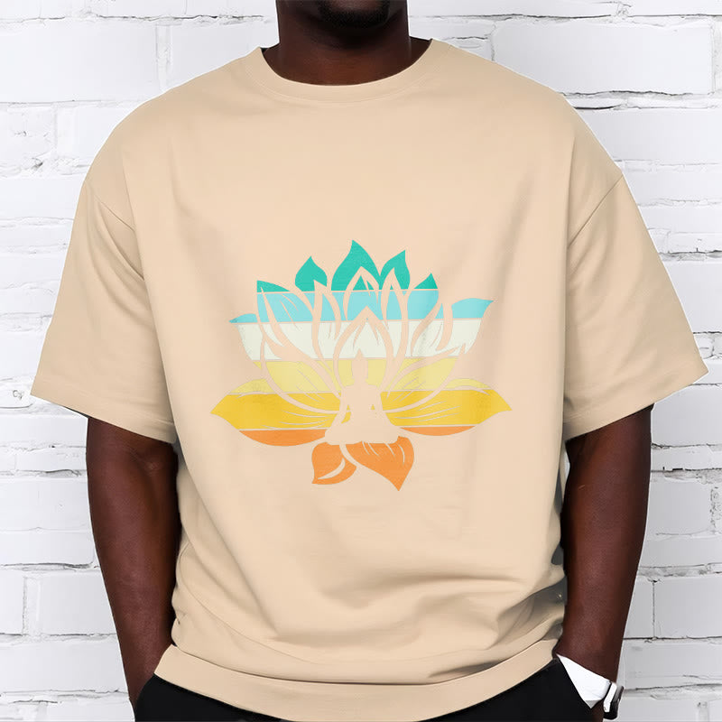 T-shirt en coton dégradé de couleurs avec Buddha Stones et fleur de lotus, méditation Bouddha - image 9