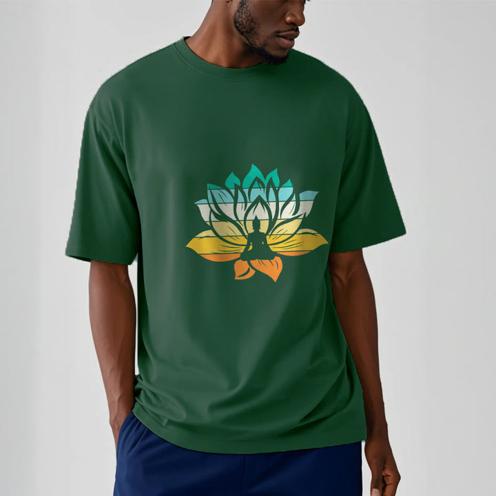 T-shirt en coton dégradé de couleurs avec Buddha Stones et fleur de lotus, méditation Bouddha - image 12