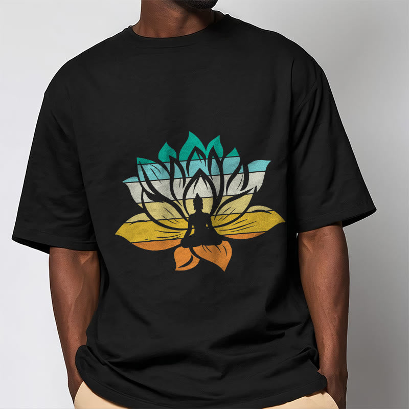 T-shirt en coton dégradé de couleurs avec Buddha Stones et fleur de lotus, méditation Bouddha - image 1