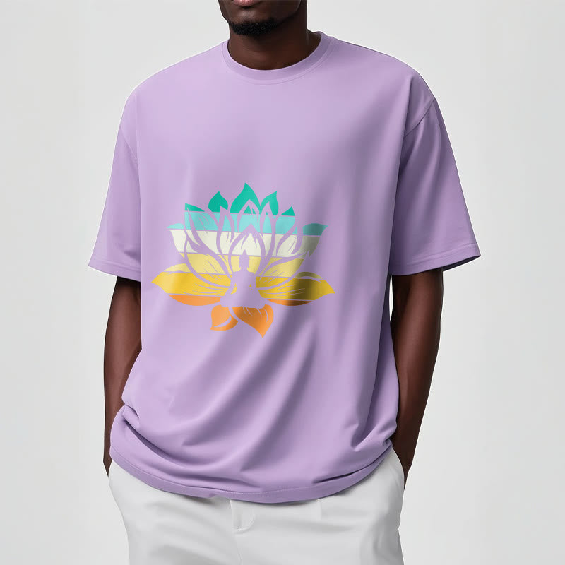 T-shirt en coton dégradé de couleurs avec Buddha Stones et fleur de lotus, méditation Bouddha - image 18
