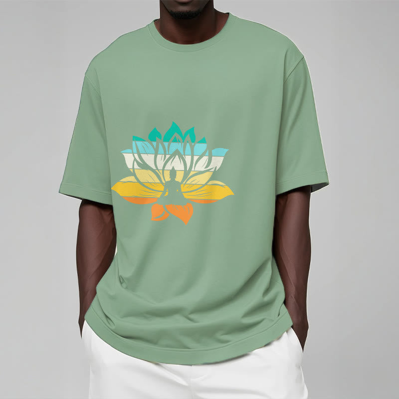 T-shirt en coton dégradé de couleurs avec Buddha Stones et fleur de lotus, méditation Bouddha - image 15