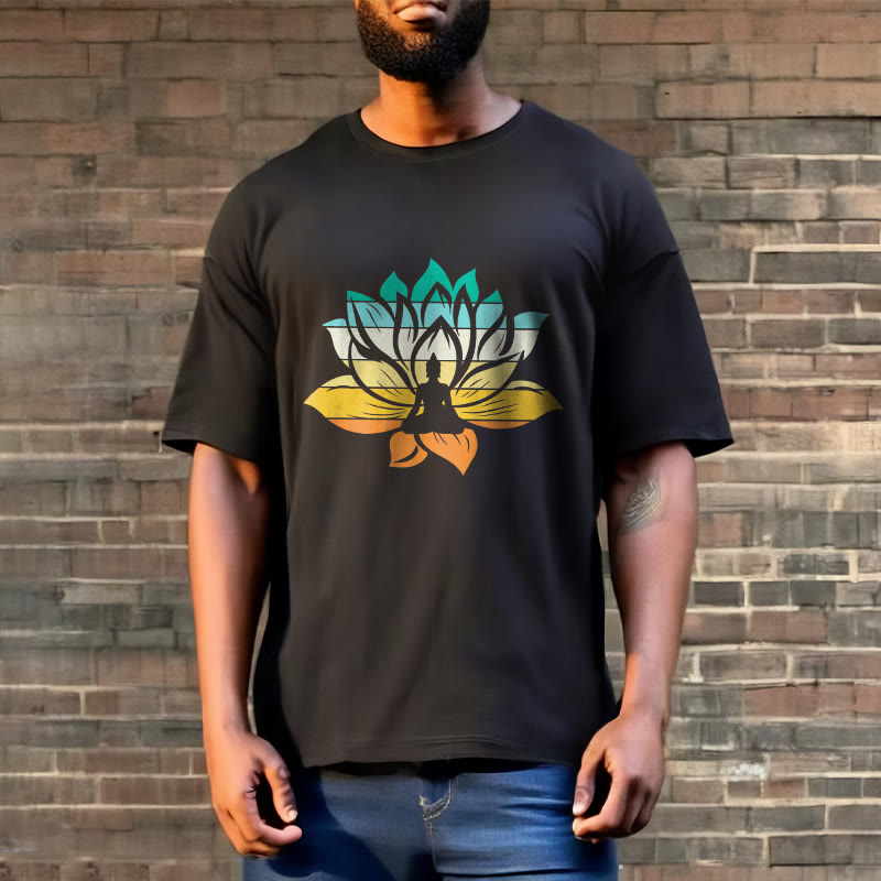 T-shirt en coton dégradé de couleurs avec Buddha Stones et fleur de lotus, méditation Bouddha - image 3