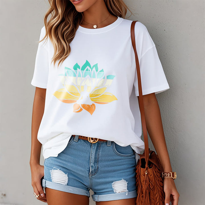 T-shirt en coton dégradé de couleurs avec Buddha Stones et fleur de lotus, méditation Bouddha - image 7