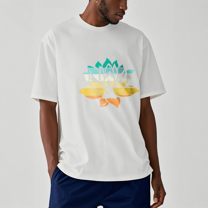T-shirt en coton dégradé de couleurs avec Buddha Stones et fleur de lotus, méditation Bouddha - image 6
