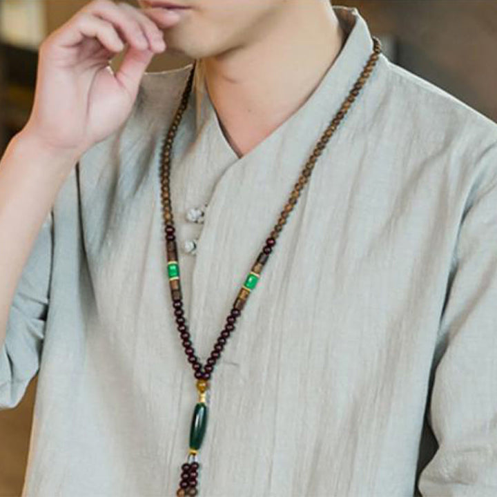 Chemise d'été vintage à manches trois-quarts en coton pour homme, motif Buddha Stones, couleur unie, avec boutons grenouille - image 14