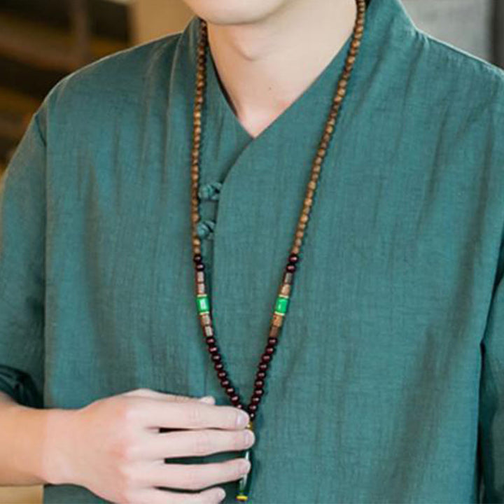 Chemise d'été vintage à manches trois-quarts en coton pour homme, motif Buddha Stones, couleur unie, avec boutons grenouille - image 6