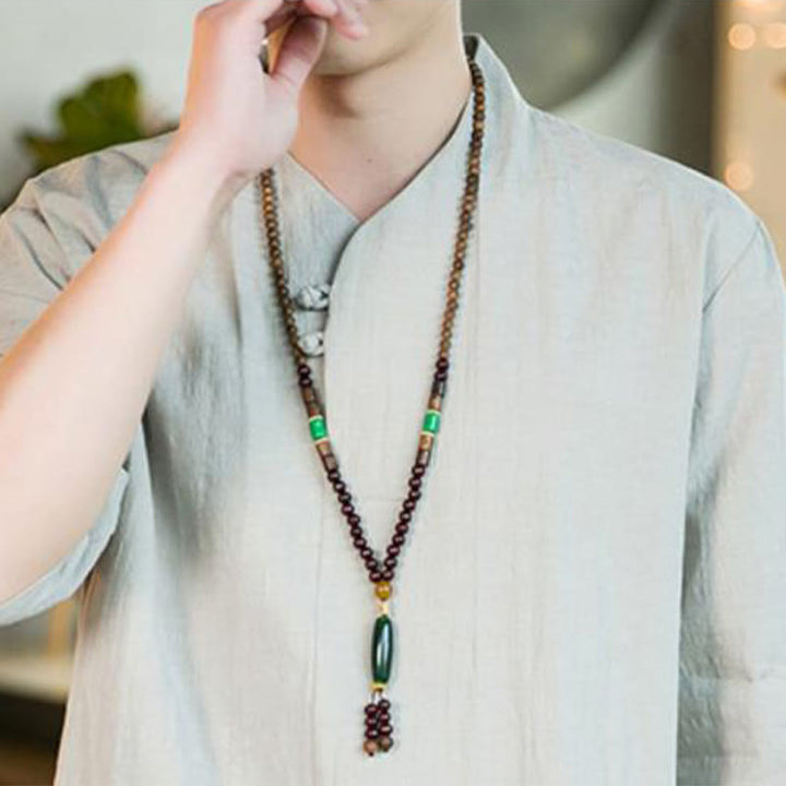 Chemise d'été vintage à manches trois-quarts en coton pour homme, motif Buddha Stones, couleur unie, avec boutons grenouille - image 15