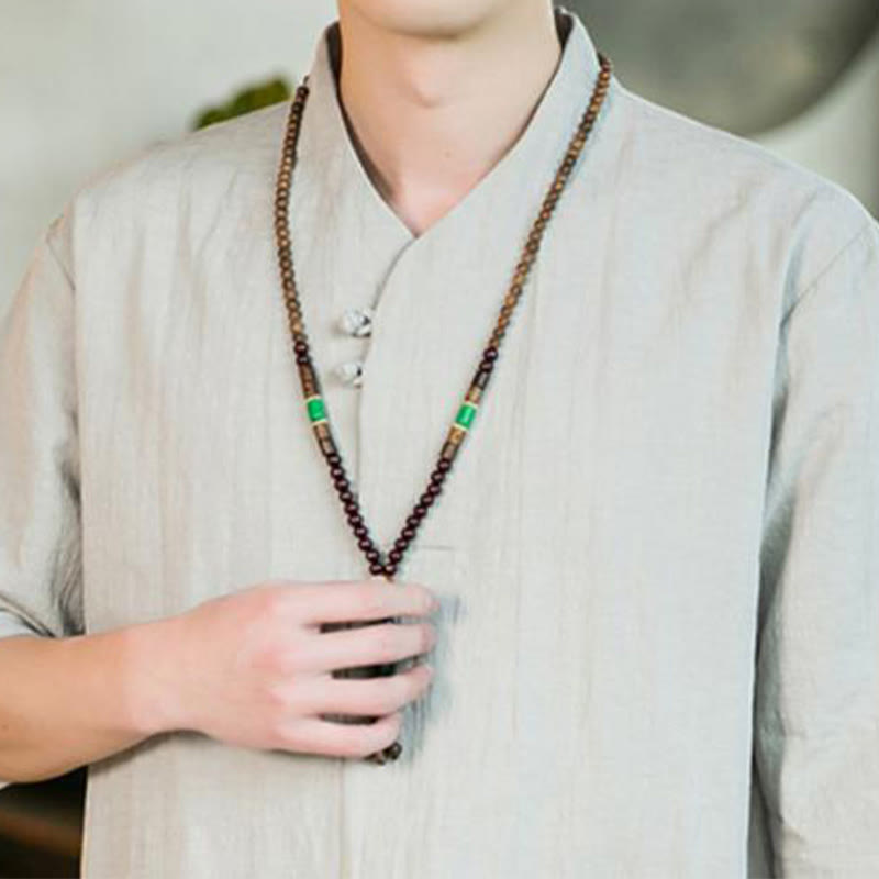 Chemise d'été vintage à manches trois-quarts en coton pour homme, motif Buddha Stones, couleur unie, avec boutons grenouille - image 13
