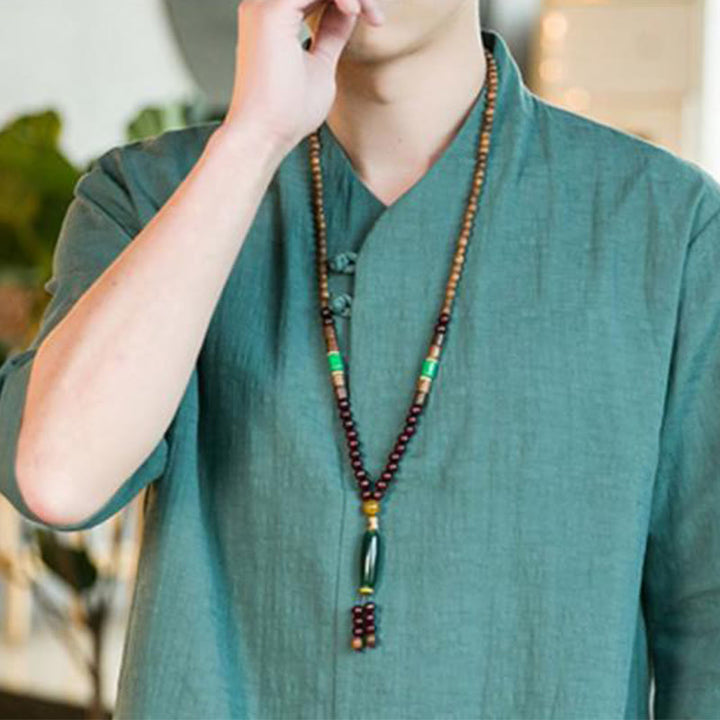 Chemise d'été vintage à manches trois-quarts en coton pour homme, motif Buddha Stones, couleur unie, avec boutons grenouille - image 5