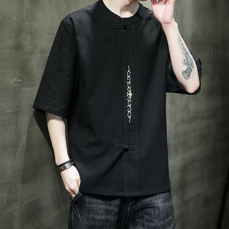 Cardigan décontracté en coton et lin pour homme, couleur unie, avec broderie de boutons grenouille et Buddha Stones - image 22