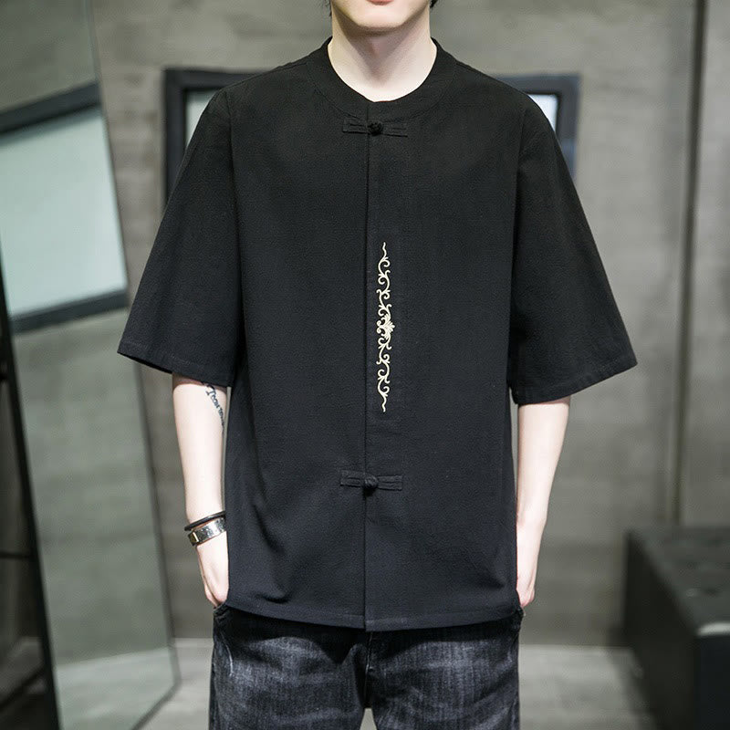 Cardigan décontracté en coton et lin pour homme, couleur unie, avec broderie de boutons grenouille et Buddha Stones - image 21