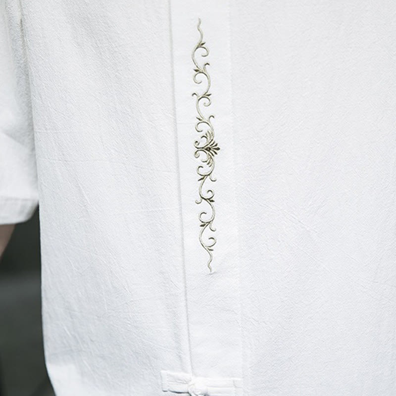 Cardigan décontracté en coton et lin pour homme, couleur unie, avec broderie de boutons grenouille et Buddha Stones - image 31