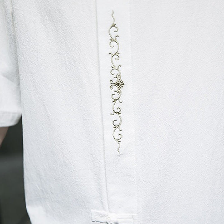 Cardigan décontracté en coton et lin pour homme, couleur unie, avec broderie de boutons grenouille et Buddha Stones - image 31