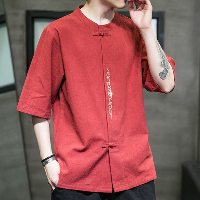 Cardigan décontracté en coton et lin pour homme, couleur unie, avec broderie de boutons grenouille et Buddha Stones - image 12