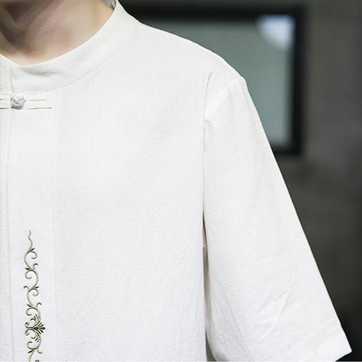 Cardigan décontracté en coton et lin pour homme, couleur unie, avec broderie de boutons grenouille et Buddha Stones - image 29