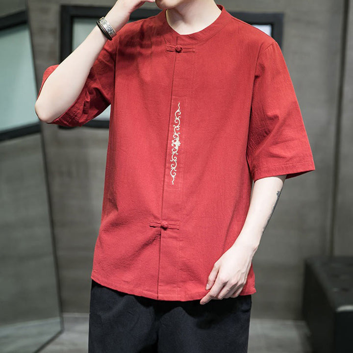 Cardigan décontracté en coton et lin pour homme, couleur unie, avec broderie de boutons grenouille et Buddha Stones - image 11