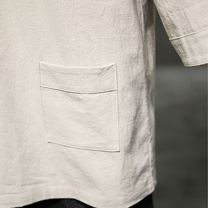 T-shirt d'été décontracté à manches trois-quarts et col en V pour homme, motif Buddha Stones , en coton et lin, avec poche avant - image 7