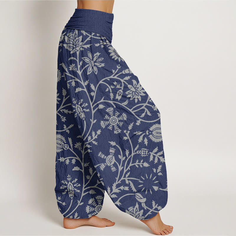 Pantalon harem à taille élastique pour femme, en coton décontracté, motif floral et branches ondulantes, avec Buddha Stones - image 1